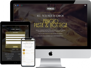 italian bottega website - mangio.co.uk homepage screenshot built using wordpress cms taken as part of rhwebdesigns.co.uk's portfolio
