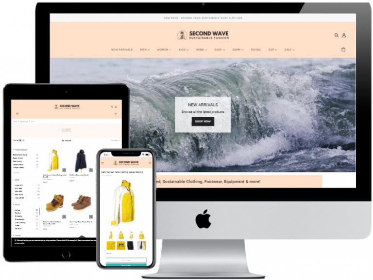 sustainable clothing website - second wave clothing portfolio screenshot
